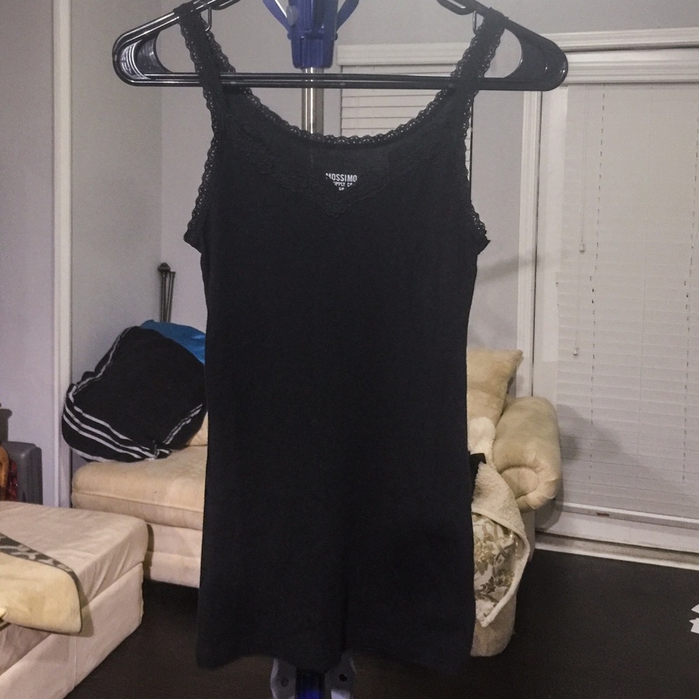 Mossimo Basic Black Cami Top Floral Lace Trim